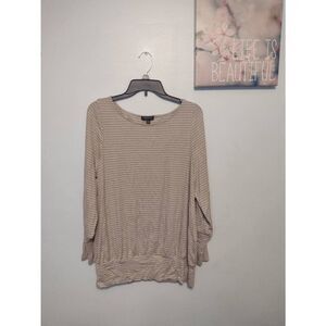 Lane Bryant Size 14/16 Long Sleeve Tan and White Stripe Shirt